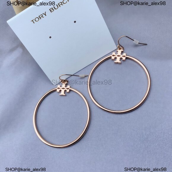 Tory Burch Stacked-T Rose Gold Hoop Earrings (Brand New) - Picture 1 of 6